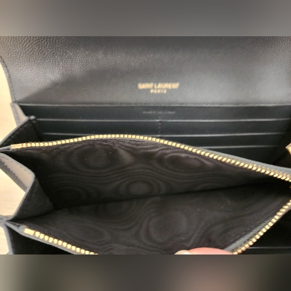 Saint Laurent Grain de Poudre Matelasse Flap Wallet Dark Gray Leather Gold YSL - Picture 9 of 12